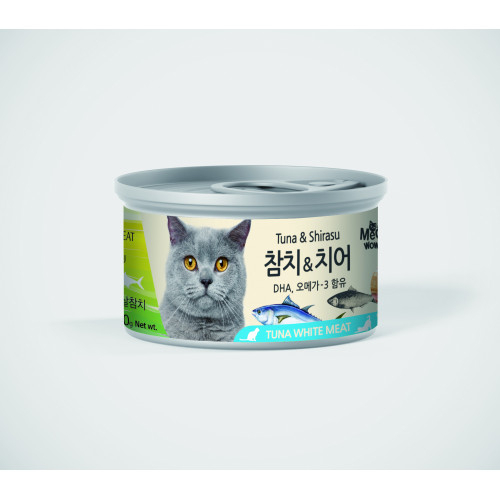[Meowow!]天然低磷貓罐｜高級吞拿魚+銀魚仔(白飯魚)｜80g｜(湯汁肉絲)
