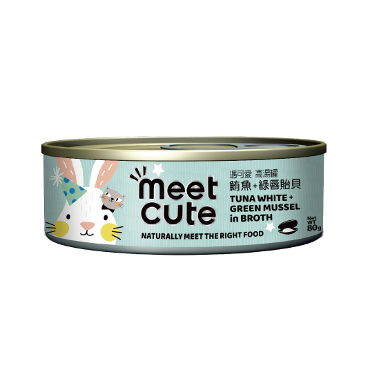 [Meet Cute-貓罐]遇可愛。高湯肉絲主食罐｜鮪魚+綠唇貽貝80g｜(肉汁肉絲)