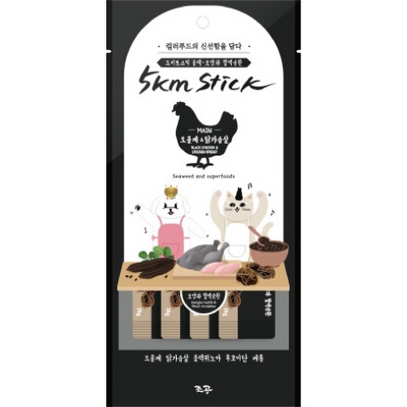 [5km Stick]天然營養蔬果唧唧肉泥(貓狗)｜元氣｜烏雞(黑色)｜14g*4pcs｜(韓國製)