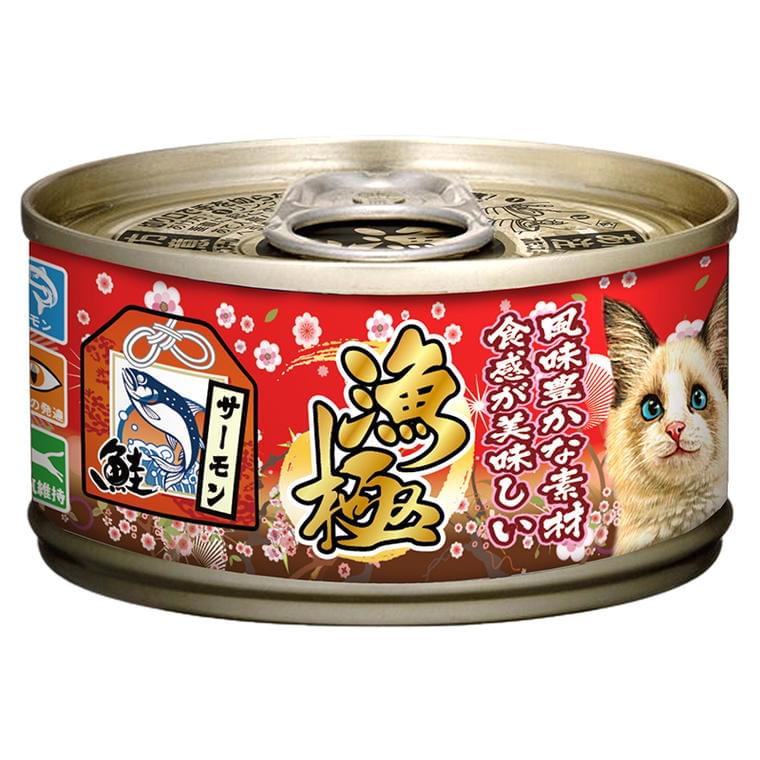 [Akika-貓罐]天然主食罐｜吞拿魚+三文魚｜80g｜(肉絲/主食)