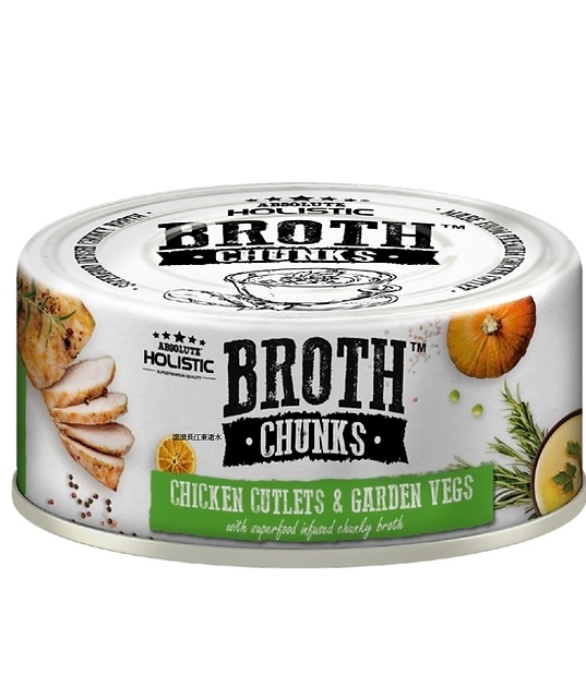 [Absolute Holistic]Broth Chunks原塊厚肉菜湯主食罐｜厚切雞塊+田園蔬菜｜80g｜(貓狗)｜(肉絲/主食)