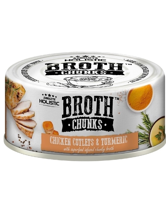 [Absolute Holistic]Broth Chunks原塊厚肉菜湯主食罐｜厚切雞塊+薑黃｜80g｜(貓狗)｜(肉絲/主食)